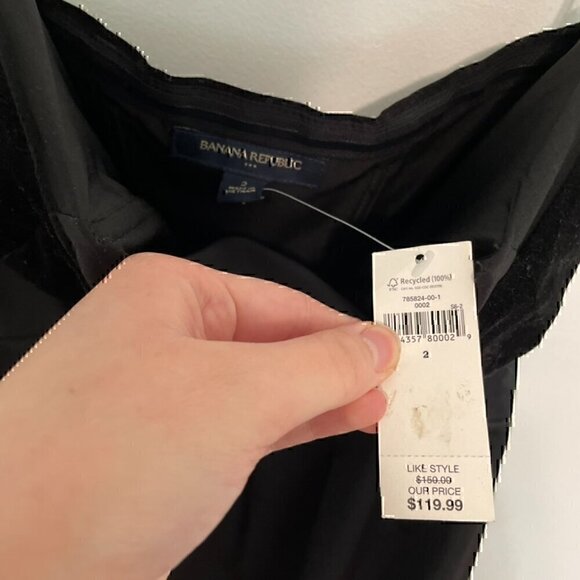 NEW NWT BANANA REPUBLIC Black Velvet Mixed Media Strapless Knee LBD Sheath Dress - Picture 6 of 12